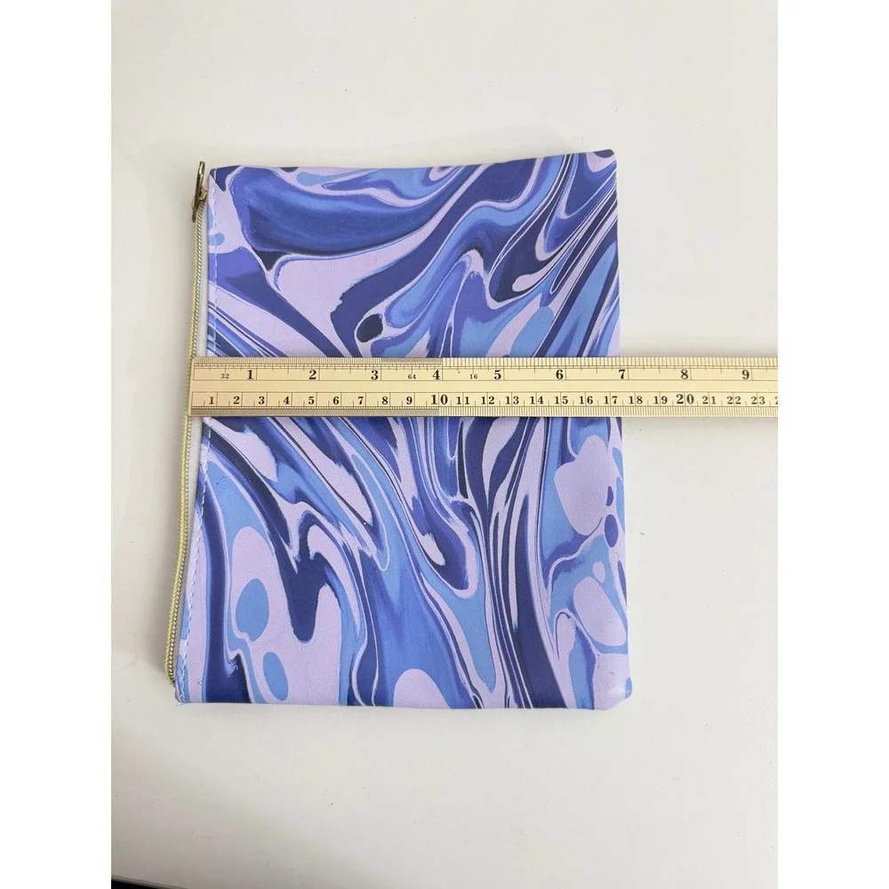 Paper Source‎ Blue Purple Marble Swirl Zipper Pouch PU Leather Makeup Travel Bag
